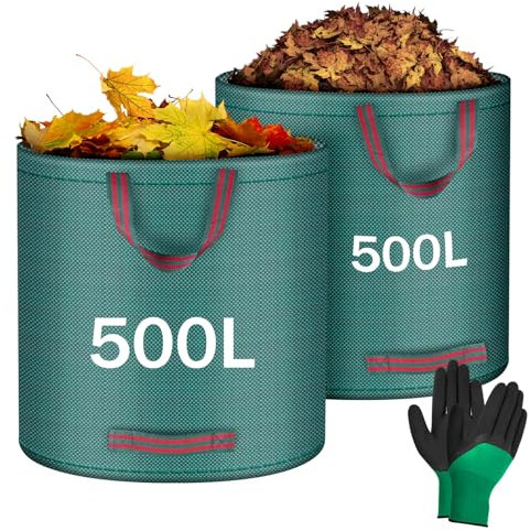 Flintronic Gartenabfallsack, Gartensäcke für Gartenabfälle 2X 500l, Grünschnittsäcke faltbar, Garten Sack Laubsack Abfallsack für Gartenabfälle Grünschnitt Laubabfall