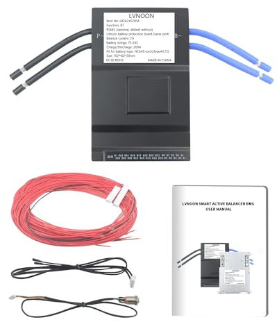 LVNOON LB2A Smart Active Balancer BMS para Li-ion NCM LFP LiFePo4 LTO Sistema de gestión de batería 7S 8S 12S 14S 20S 21S 24S 200A con control de aplicación 48V 60V 72V 84V (7-24S, 200A)