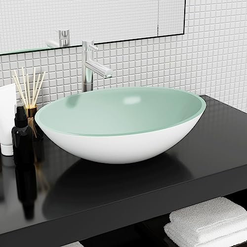 Sufrk Lavabo de Vidrio Blanco 50x37x14 cm Lavadero Pila Exterior Encimera BañO