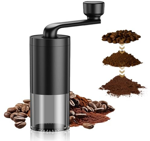 Manual Coffee Bean Grinder, Black Hand Coffee Grinder with Cleaning Brush, Portable Coffee Grinder Detachable Espresso Grinder for Travel Home Office