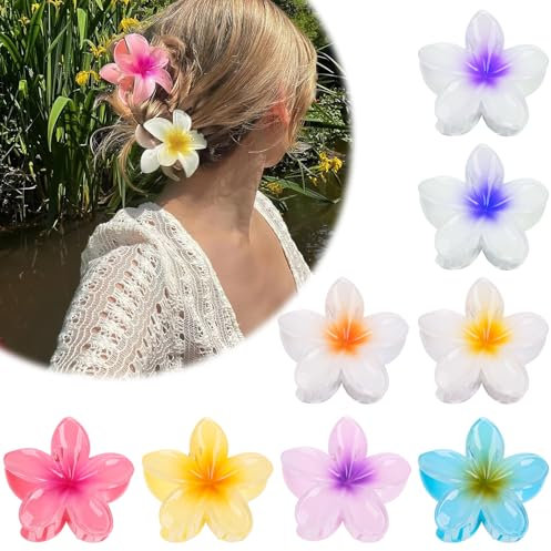 Unvtap 8 Stück Blumen Haarklammern, Flower Hair Clip Hibiskus Haarspange Hawaii Blumen Haarklammer Damen Haare Claw Haarspangen Niedliche Haarschmuck Geschenk für Mädchen (8cm)