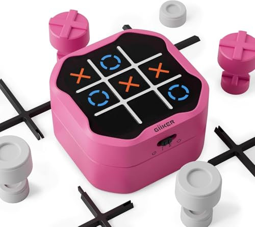 GIIKER Tic Tac Toe Bolt Game, Console Portable 3-en-1, Jeux de Voyage pour Voiture, Jeux de Société pour Enfants et Adultes, Idée Cadeau Originale pour Anniversaires et Fêtes (Pink)