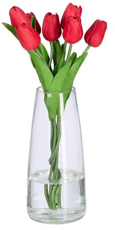 Relaxdays Vase, Glasvase für Blumen, Tischvase aus Glas, hohe Blumenvase, Dekovase, Maße HxD: 21,5 x 10 cm, transparent
