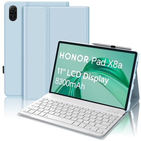 SENGBIRCH Keyboard Case for Honor Pad X8a 11'' 2024 - Detachable Bluetooth Keyboard, Protective Cover for Honor Pad X8a 11 inch with Wireless Keyboard, Light Blue