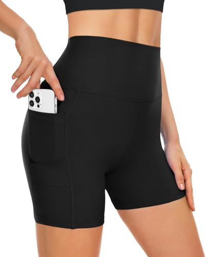 BLONGW Radlerhose Damen mit Taschen Kurze Sporthose High Waisted Sport Shorts Damen Workout Yoga Running Gym Tennis kurz Leggings