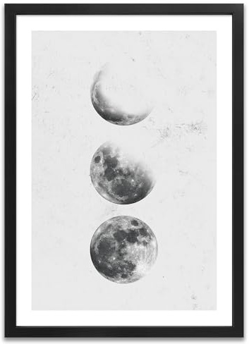 ARTFAVES® Poster - Mondphasen | Wanddeko Wandbild Mond Abstrakt Grafik | mit Rahmen Schwarz | 30 x 40 cm