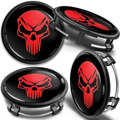 SkinoEu 4 x 75 mm Nabendeckel Felgendeckel Kompatibel mit Mercedes Benz Radnabenabdeckung Nabenkappen Felgenkappen Radkappen Alufelgen Rot Schwarz Schädel cm 36