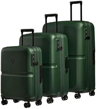 ANTLER - Single Stripe Hard Shell Suitcase Set - Cabin, Medium & Large, Durable & Lightweight, 4 Spinner Wheels - Adjustable Handle, TSA Lock, Green