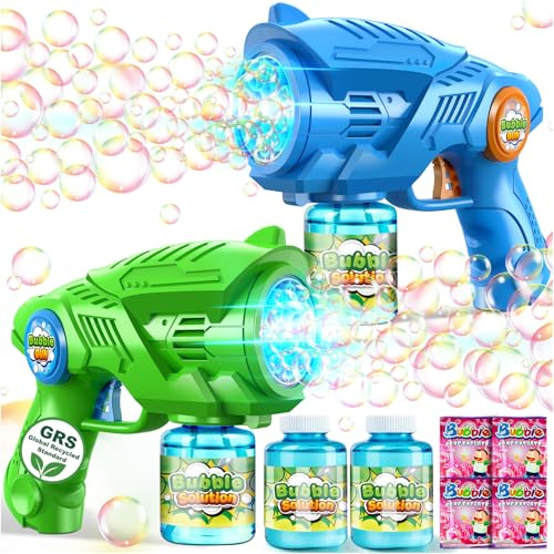 Bubble Gun Machine for Kids 4-8: 2-Pack Automatic Bubble Guns with 2 Bottles Refill Solution - Summer Outdoor Toys Bubble Blaster Maker Blower for Easter Party