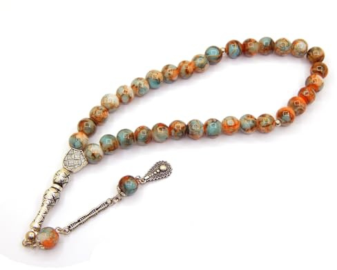 Perlin Gebetskette Gebetsperlen Tesbih Tasbih Tespih Misbaha Subha 33, 10mm Glas Muslimisches Islamic Rosenkranz Schmuck Armbänder Anbetungszubehör Edelstein Effekt