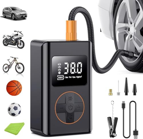 Compresor Aire Coche Portatil 5 Modos, Inflador Ruedas Coche 6000 mAh, Inflador Eléctrico Batería 150 PSI Recargable con luz, Hinchador Ruedas Bomba para Bicicleta, Moto, Pelota, Colchon Hinchable