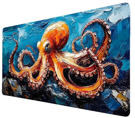 Tapis De Souris xxl Gaming Bleu Tapis Souris 500 x 250 x 3mm, Grand Mousepad Pieuvre Antidérapant Étanche Bords Cousus Base en Caoutchouc, Gaming Accessoire pour Pc Gamer Cadeau Homme Deco Bureau 5297