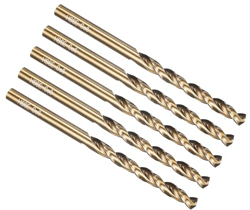 PATIKIL Brocas de 4mm, Acero de Alta Velocidad M42 con 8% Cobalto, Vástago Recto Jobber 135° Acabado Dorado para Aleación de Titanio de Metal Duro y Alta Temperatura - Paquete de 5