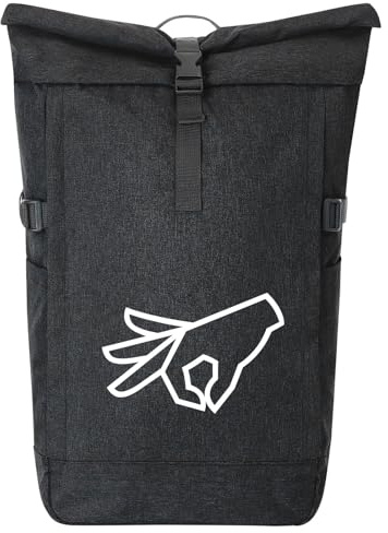 Huuraa Kurierrucksack Reingeguckt Hand 30-44 Liter Black Melange Fairtrade Rolltop Rucksack Geschenkidee