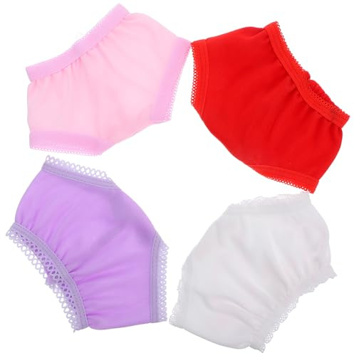 JUMPLAWN Confezione da 4 mutandine per bambole infrangibili, in materiale morbido, colori assortiti, bianco, rosso, rosa, viola, accessori per bambole per giochi di ruolo e fan delle bambole