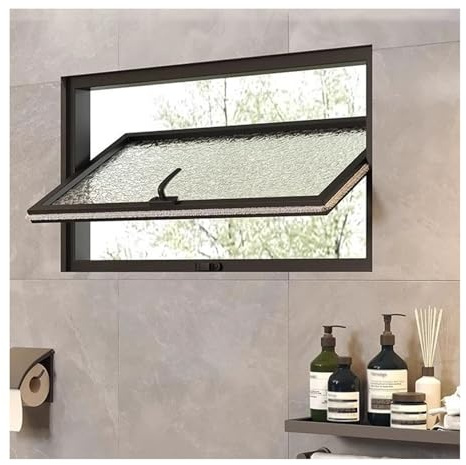 Fenêtre Petites Fenêtres De Sous-sol, Fenêtre De Hangar Rotative À 360°, Fenêtres De Maison Mobile Avec Écran De Vitrage D'intimité Pour Cabines En Blocs De Verre, Maison, Garage(Black,90X30CM/35.43X1