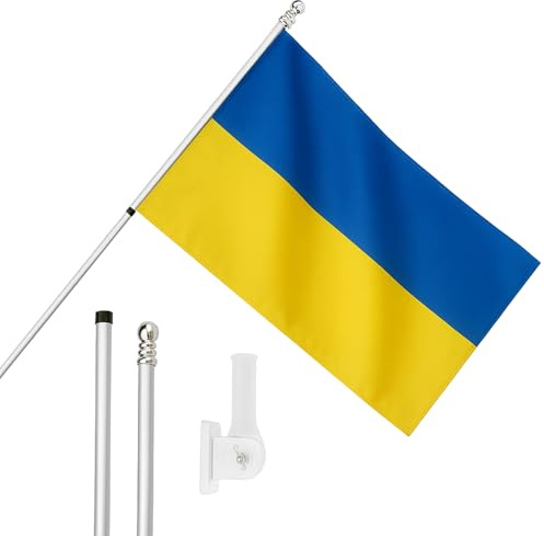 I LOVE FANCY DRESS Flagge, Fahnenmast und Wandhalterung, 152 x 91 cm, Ukraine-Flagge mit Ösen, ausziehbarer Stange und Halterung, Ukrainischer Sport-Fan, Nationalstolz, Innen- und Außendekoration