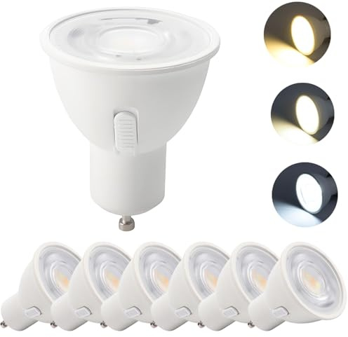 HUAMu GU10 LED CCT Lampen 7W (entspricht 70 W), mit drei Lichtfarben, 2700K Warmweiß, 4000K Neutralweiß, 6500K Kaltweiß, 45° Abstrahlwinkel, Nicht dimmbar, 6er Pack