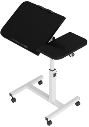 Thaookte Laptop Table, Height-adjustable Laptop Stand, Adjustable 60-95 cm, Mobile Standing Desk, Side Table, Computer Desk with Tilting Split Top for Office, Sofa,Care Bed with Wheels,Rotatable,Black