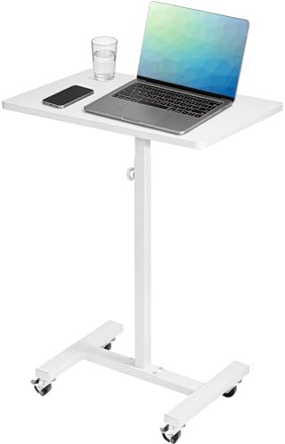 HOOBRO Mobiler Computertisch, Laptopwagen mit Rollen, Stehpult Höhenverstellbarer Schreibtisch, 60 x 40 x (74,5-111,5) cm, Überbett-Tisch für Wohnzimmer, Weiß EWW64DN01