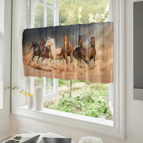 Fasbuy Scheibengardine Küchengardinen Bistrogardine 1 Stück, Tiermotiv Wohnzimmer Küche Küchengardinen kurz mit Stangendurchzug für Landhausstil Bauernhaus Gardinen (Braunes Pferd,120x45m)