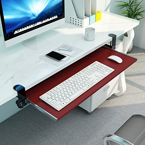 Desk Extension with Keyboard Tray Adjustable Under Desk Storage Platform Red Pull Out Keyboard Shelf Clamp On Armrest Space Saving
