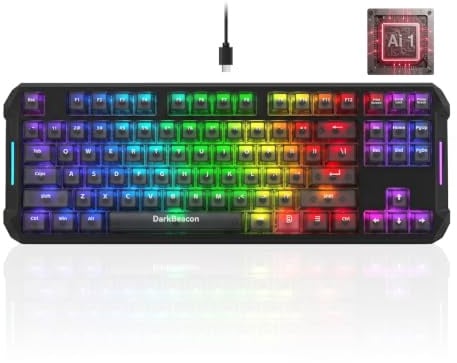 DarkBeacon Flux 87 HE Mechanical Gaming Keyboard Wired, 0.01mm Rapid Trigger, AI-Software, Hall Effect Magnetic Switch, Adjustable Actuation, 8000Hz, 0.125ms Latency, SOCD/DKS/MT, RGB, Hot-Swap