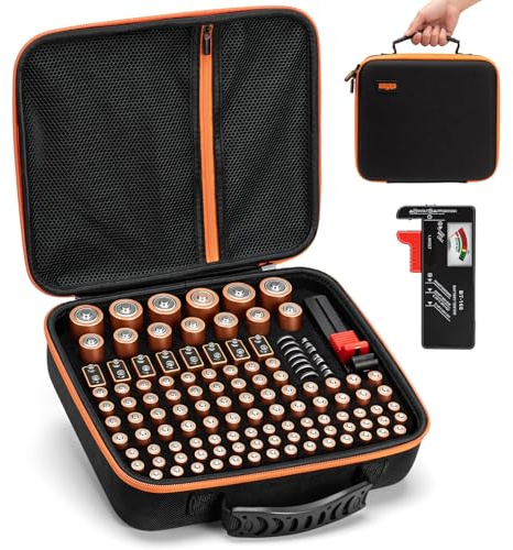 Battery Storage Organiser Case, Battery Storage Box Holds 126 AA AAA C D 9V LR44 CR2032 with BT168 Tester, Portable Batteries Storage Box for Home, Travel (Batteries Not Included)
