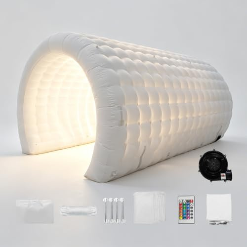 Heipigo 17FT Inflatable Tunnel Sport Entrance Built-in Blower & LED lights | Large Size, Blow Up White Event Tunnel Tent for Sports, Weddings, Commercial Events, Exhibition, Stage Parties