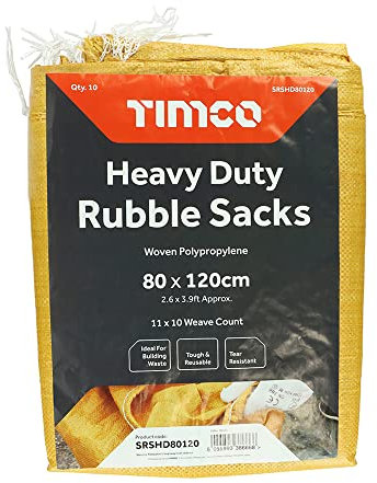 TIMCO Rubble Sacks - Heavy Duty Polypropylene Rubble Bags/Rubble Sacks - XXL - Tear resistant - Reusable - 10 bags - 80 x 120cm, Yellow Brown