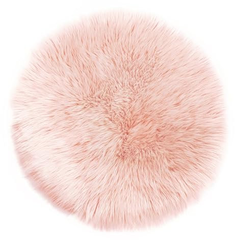 Teppich Wölkchen – Flauschiger Hochflor Teppich-Schlafzimmer-Rund - Schaffell Kunstfell Lammfell - Bettvorleger & Läufer - weicher Fellteppich-Rund - Rutschfester Kleiner Teppich - Rosa - Rund 30cm