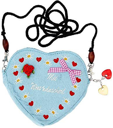 Edelweiss Trachten Tasche Oktoberfest Dirndl Herzform abnehmbarem Langer Kordel Hell Blau