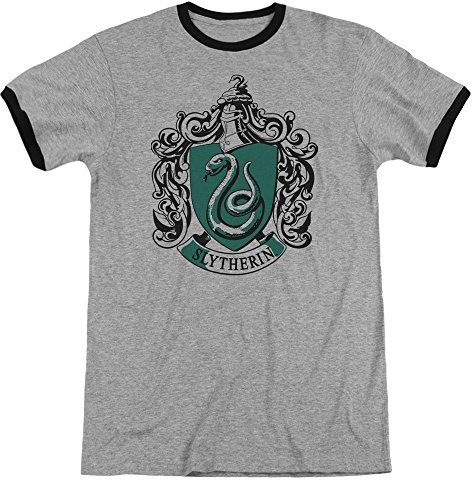 Harry Potter - - Männer Slytherin Crest Ringer T-Shirt, Medium, Heather/Black