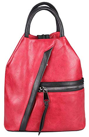 Damen Rucksack Tasche Schultertasche Leder Optik Daypack Backpack Handtasche Tagesrucksack Cityrucksack Rot-Schwarz