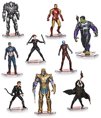 Disney Store Official Avengers: Endgame Deluxe Figurine 10pce Playset - Marvel - containing 10 plastic moulded figurines wearing Avengers Endgame movie inspired outfits - Suitable for Ages 3+