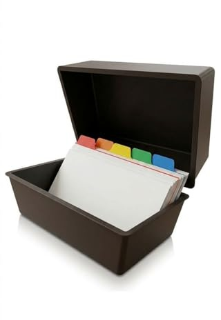 indigo® 6x4 Index Card Box Black with A–Z Coloured Guide Cards – Durable Filing Storage Box for 6x4 Cards, Office, Home & School Organiser