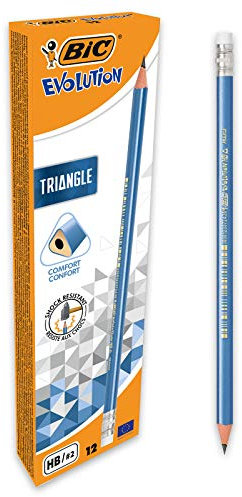 BIC Evolution Triangle HB Dreikant Bleistifte mit Radiergummi - 12er Pack