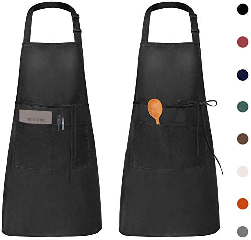 Viedouce 2 Pack Schürze,Wasserdicht Kochschürze mit Taschen,Verstellbarem Küchenschürze Grillschürze latzschürze Küchenschürze für Frauen Männer Chef-Belastbar & Einfach zu Reinigen,Schwarz ohne logo