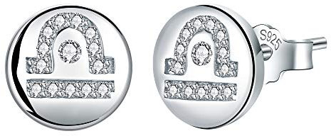 J.Endéar Sternzeichen Waage Ohrringe Damen Mädchen, Ohrstecker Silber 925 Zirkonia 8 * 8mm Runde Kleine Ohrringe Schmuck Geschenk