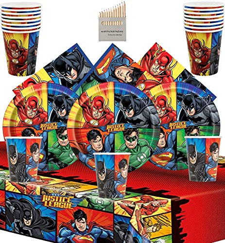 Justice League Party Supplies All Superhero Party Decorations for Boys Birthday Celebration- 16 Serves