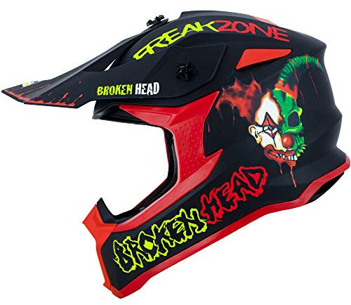 Broken Head FreakZone Motocross-Helm Schwarz-Grün-Rot matt – Cross-Helm – MX – Quad – Supermoto (L 59-60 cm)