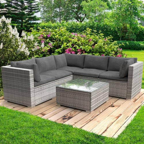 BRAST® Gartenmöbel Lounge Set | 4-5 Personen viele Modelle & Farben | inkl. extra Dicke Kissen | TÜV geprüft | Outdoor Loungemöbel Sitzgruppe Essgruppe Garnitur | Passion Grau