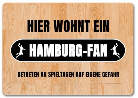 speecheese Hier wohnt EIN Hamburg-Fan Fußmatte in 35x50 cm ohne Rand mit Turnhallenboden Motiv Sportfan Hamburg Sport Sportler