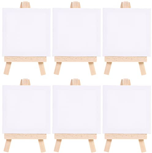 Cabilock 6 Sets Mini Kid Canvas with Easel, Table Top Stretched Painting Canvas, Blank Flat Art Boards Holder for Crafts Painting Party Kids Crafts Oil Acrylic Signs Photos Paint and Sip