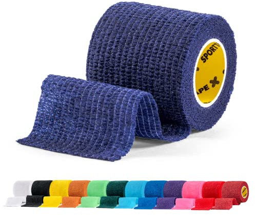 SPORTTAPE Football Sock Tape, 5cm x 4.5m, Navy Blue - Self-Adhesive Cohesive Bandage, Compression Wrap & Sports Stretch Tape for Ankles, Joints, Socks, Vet & Pet Wrap for Dogs, Horses - Single Roll