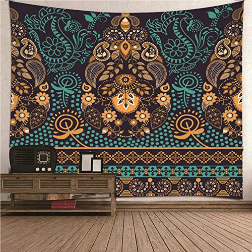 Banemi Aesthetic Wandbehang, Teppich Vintage Braun Cyan Ethnisches Vintage Muster Polyester Wandteppich Schlafzimmer Dekor 150x150CM