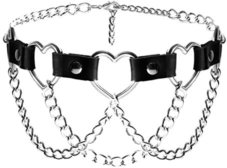 Manfnee Punk Goth Rock Halsband für Damen Herren Leder Spike Chain Choker Halskette verstellbar Schwarz