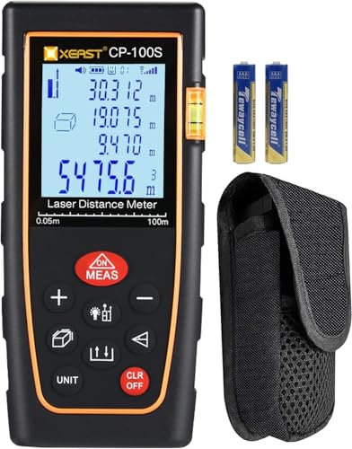 100M Laser Entfernungsmesser, IP54 Lasermessgerät Hohe Genauigkeit mit M/In/Ft Mehreren Messmodi, 20 Datenspeicherfunktion, Pythagoreischer Modus, Messen von Entfernung, Flächen/Volumenberechnung