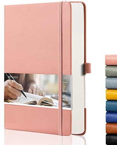 EMSHOI Gepunktetes Notizbuch – 256 Seiten A5 Bullet Dotted Journal, Hardcover Dot Grid Notebook, LederNotizbücher für Arbeit, 120 gm² dickes Papier, 16 perforierte Seiten, Innentasche, 14 x 21 cm,