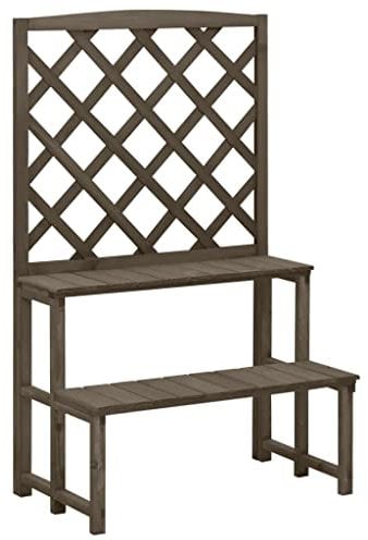 INLIFE Blumentreppe mit Rankgitter Grau 70x42x115cm Massivholz Tanne